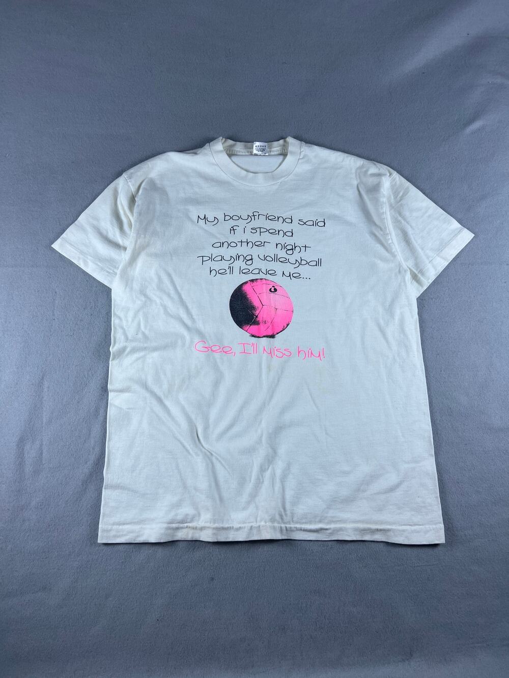 Vintage Volleyball Graphic T-Shirt Adult XL White Single Stitch Funny Novelty